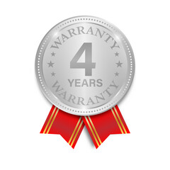 4 Years Warranty. Warranty Sign. Vector Illustration Isolated on White Background. 