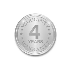 4 Years Warranty. Warranty Sign. Vector Illustration Isolated on White Background. 