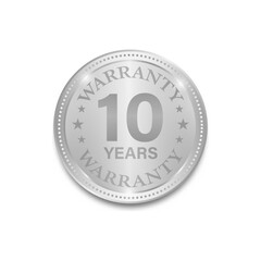 10 Years Warranty. Warranty Sign. Vector Illustration Isolated on White Background. 