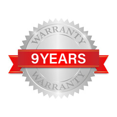 9 Years Warranty. Warranty Sign. Vector Illustration Isolated on White Background. 