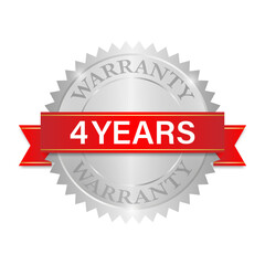 4 Years Warranty. Warranty Sign. Vector Illustration Isolated on White Background. 