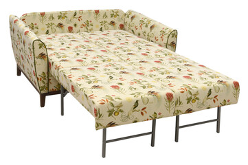 Sofa isolated on white background. Including clipping path. The sofa is laid out for sleep