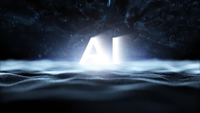  Shining binary wavy cyberspace with loop ai alphabets animation background.