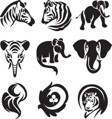 Animal Silhouette logos Clipart on white background 