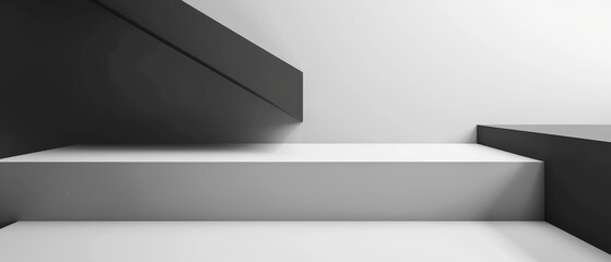 Abstract geometric shapes in black and white, simple and modern design, empty white background