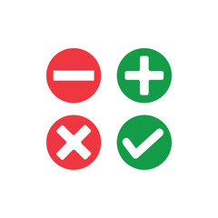 Fototapeta premium Check mark, cross, plus, minus validation button on white background. 1