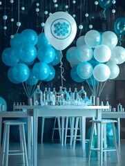 Gratulation backdrop with balloons in structure in the laboratory