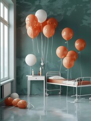 Gratulation backdrop with balloons in hospital for medicine