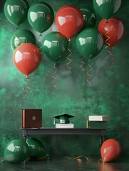 Gratulation backdrop with balloons of red and green