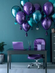 Gratulation backdrop with balloons in modern living room