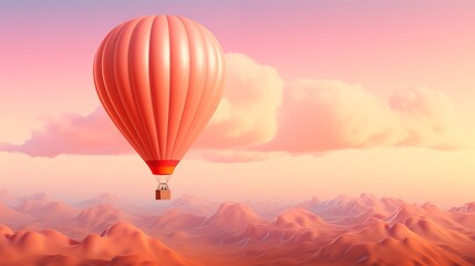 Fototapeta premium Hot Air Balloon Floating Over a Majestic Mountain Landscape at Sunset