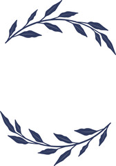 Abstract dark blue bunch of leaves wreath illustration for decoration on vintage style, garden and nature concept.