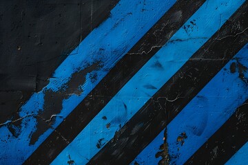 Abstract Black and Blue Diagonal Stripes Graffiti on Textured Wall