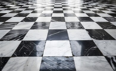 High-resolution black and white marble checkered floor