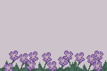 Pixel art of beautiful purple orchid flower with violet or mauve color background and copy space. can be used for wallpaper, template card and background. Simple and cute card