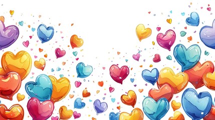 Colorful cartoon hearts on a white background