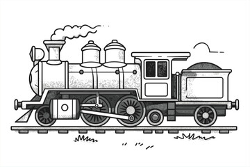 train cartoon isolated on a white background black and white line art. Train travel, Train design elements. Vintage Train, Lil' Choo, Retro steam engine. Freight Train, Locomotive. 