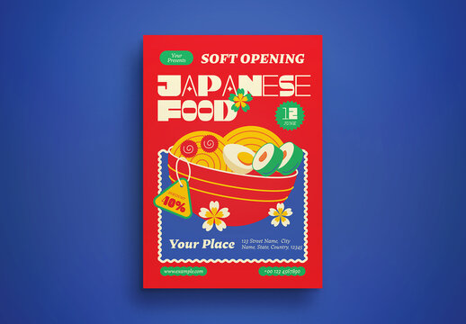 Red Flat Design Soft Opening Japanese Food Flyer Layout
