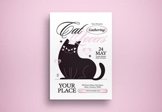 White Feminine Cat Lover Gathering Flyer Layout