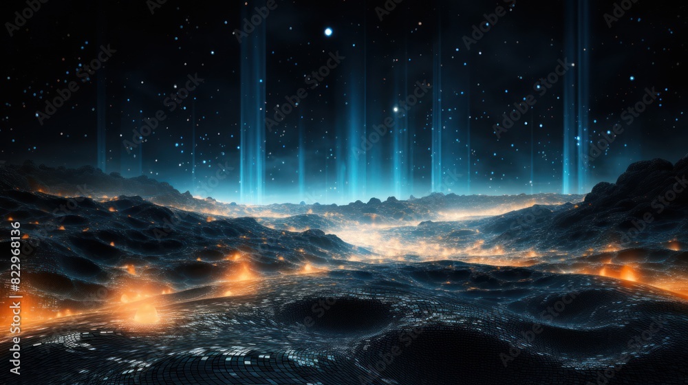 Poster mesmerizing flow of blockchain data particles,