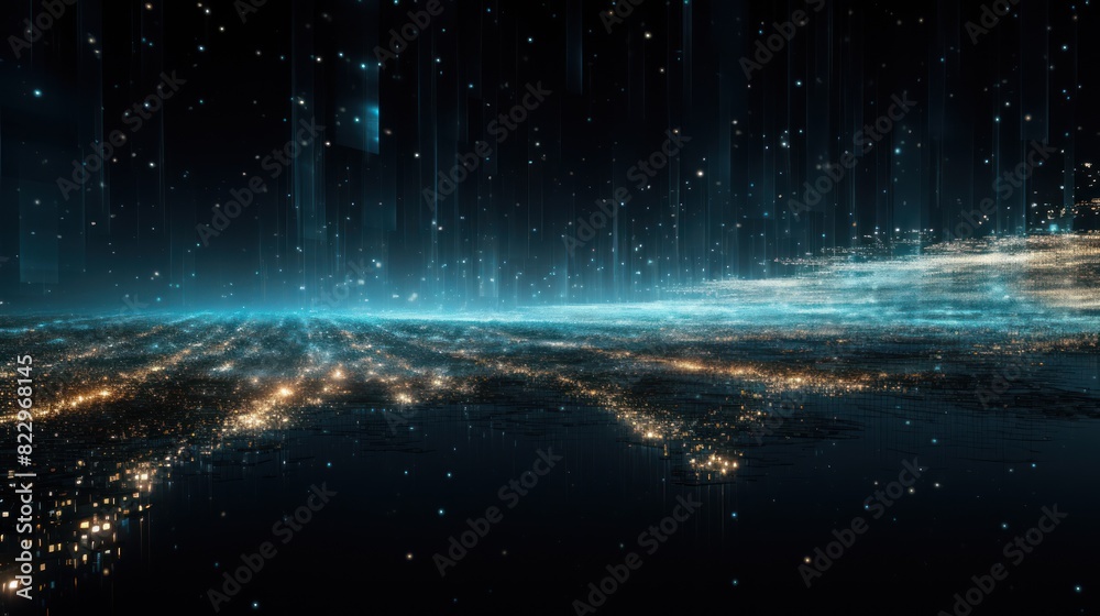 Poster mesmerizing flow of blockchain data particles,