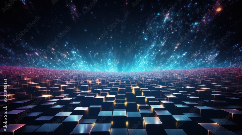Poster mesmerizing flow of blockchain data particles,