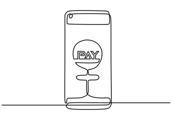 one continuous line drawing of hand hold Smartphone and for Online payment concept illustration.