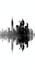 Naklejka premium A minimalist black and white illustration of city skyline, capturing iconic landmarks, suitable for printing on travel mugs and posters