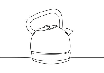 one continuous line drawing of kettle isolated on white background. cooking and kitchen concept