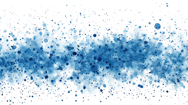 Abstract digital pattern featuring blue dots on white and transparent background, resembling a serene water droplet design