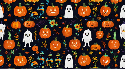 Halloween Pumpkin Head and Ghost Pattern Theme