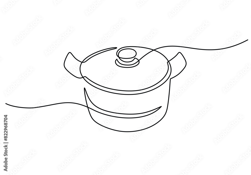 Wall mural one continuous line drawing of big pan isolated on white background. cooking and kitchen concept.