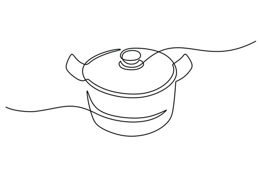 recommend clip art: one continuous line drawing of big pan isolated on white background. cooking and kitchen concept.