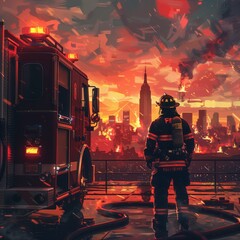 After the Firefight: Firefighters relax after a tough day, Generative AI.