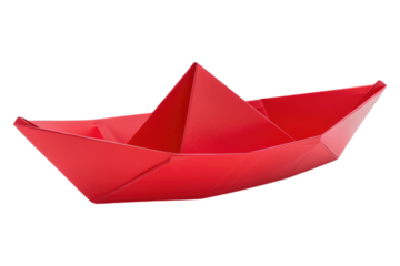 Red paper boat isolated on a white background