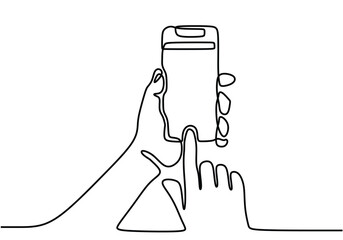 one continuous line drawing of hand hold smartphone. Online payment concept vector illustration.