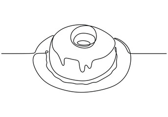 one continuous line drawing of two delicious donuts on plate isolated on white background.