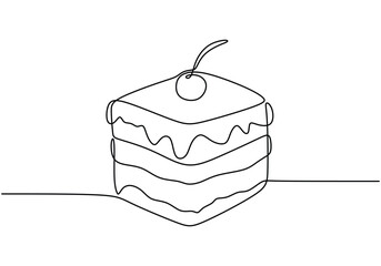 Continuous one line drawing of cake with cherry. Editable stroke. Concept for cafe,bakery,restaurant