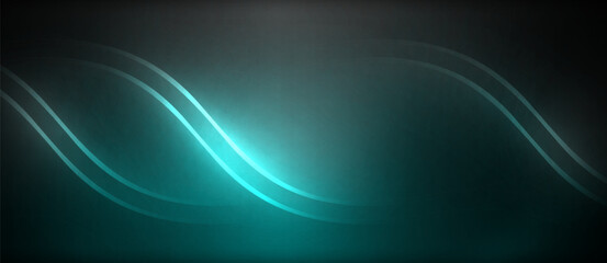 Neon glowing circle rays, light round lines in the dark, planet style neon wave lines. Energetic electric concept design for wallpaper, banner, background