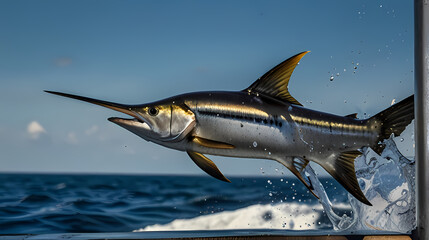 Obraz premium Background with the theme of marlin fish jumping out of the water