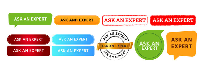 ask an expert speech bubble and button sign for advice question assistance instruction knowledge information