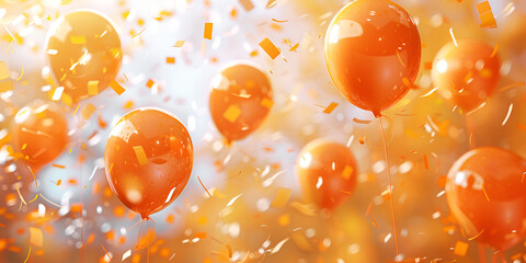 Birthday balloon with colorful confetti on orange background 