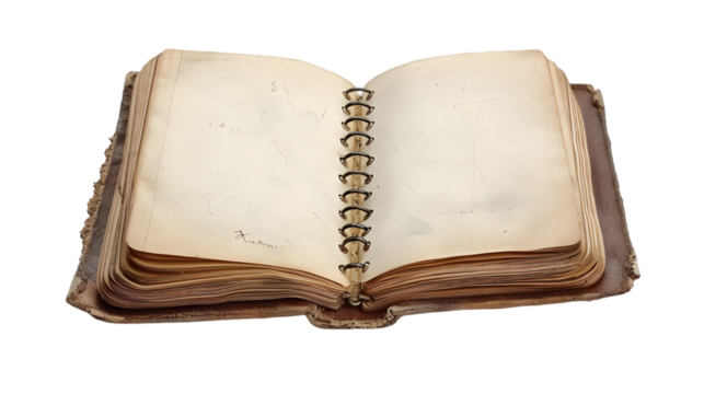 Blank notebook paper with ring spine isolated on a transparent background