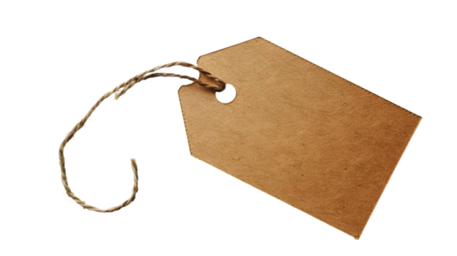 Blank paper price tag or label isolated on a transparent background