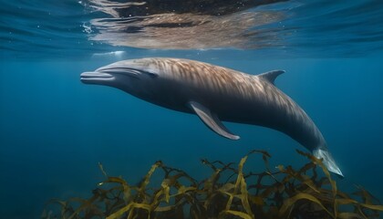 A Beaked Whale Swimming Through A Kelp Forest Upscaled 3