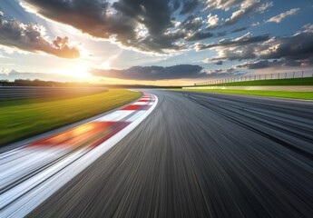 Naklejka premium Dynamic Motion Blur on Empty Race Track at Sunset