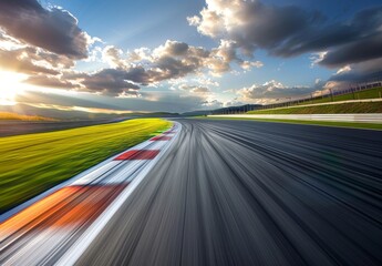 Dynamic Motion Blur on Empty Race Track at Sunset