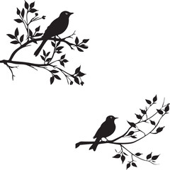 Two Silhouette birds on a tree branch
