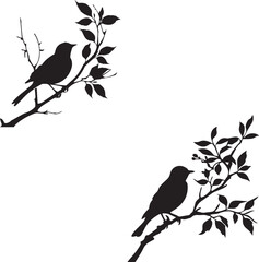 Two Silhouette birds on a tree branch