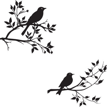 recommend clip art: Two Silhouette birds on a tree branch